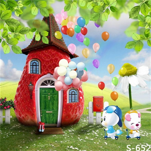 Strawberry House Fotografica Background for Photo Studio Kids Photography  Backdrops Ballonn Cartoon Photo Backgrounds | Wish