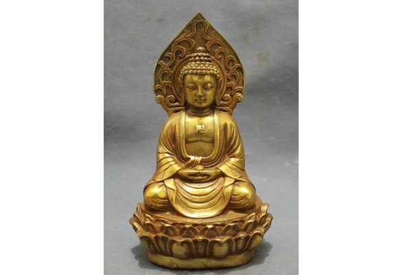 Collect gold-plated bronze pray bless shakyamuni Buddha statue in Tibet 5.5inch 
