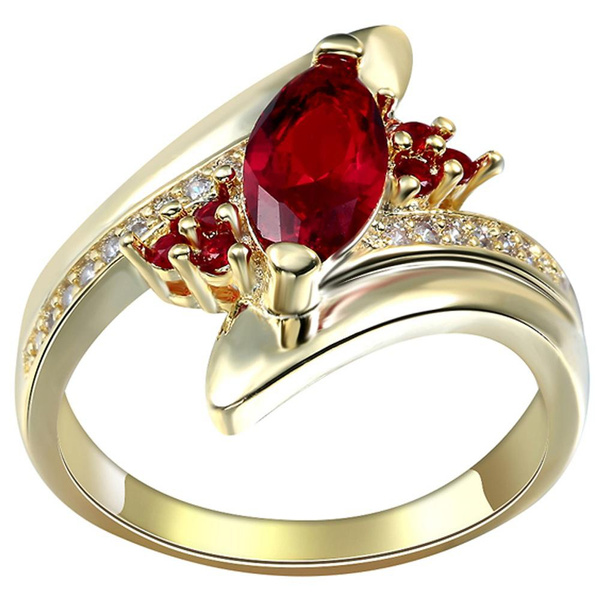 Fashion 18K Gold Filled Ruby Amethyst Sapphire Gemstone Engagement Promise Rings