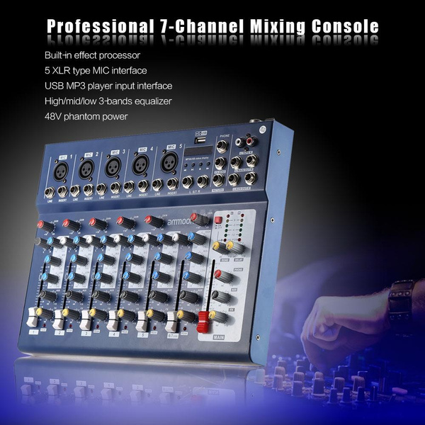ammoon Portable 6-Channel Mixing Console Digital Audio Mixer 48V Phantom Power Supports BT/USB/MP3 Connection for Music Recording DJ Network Live Broadcast Karaoke