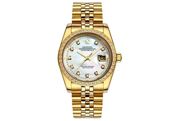 Sangdo Men Diamond Accented Bezel White Shell Dial 18k Gold Band Automatic Mechanical Watch Wish Customer Reviews