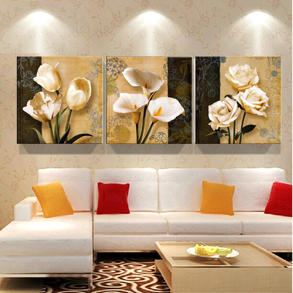 3 Piece Brown Orchid Modern Art, Mural Painting For Living Room Wall