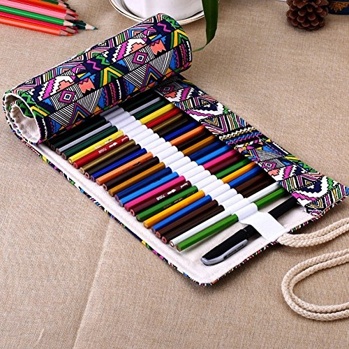 Colored Pencils 72Assorted Water Coloring Set with Pencil Bag Pouch Wrap  Drawing Pencil Rolls Up Case for adult kid Artists Sketch school ( Package  Included：48 pencils+pen pouch)