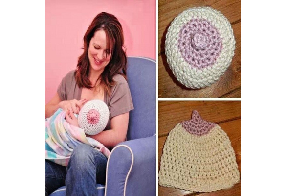 Breast feeding hat baby wear crochet hat baby hat breast awareness photo prop breast hat baby beannie hat
