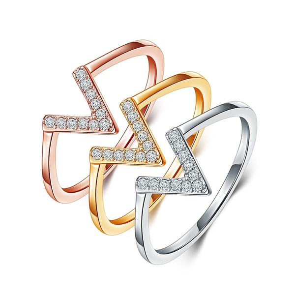 Fashion Design V Shape Crystal Ring Women Sterling Silver Plating Gold Finger Rings Wish Fashion Design V Shape Crystal Ring Women Sterling Silver Plating Gold Finger Rings Wish