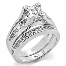 Sterling, Cubic Zirconia, Princess, wedding ring
