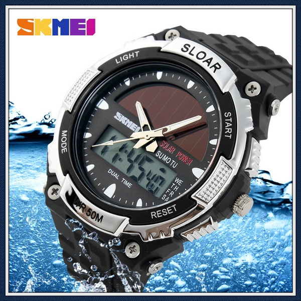 Nuovi orologi di moda Uomo Sport Orologio solare solare Resina Orologio  atomico 2 Fuso orario Orologi a led digitali Orologio da polso casual da  uomo al quarzo | Wish