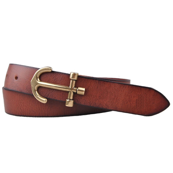 Classic Retro Anchor Buckle Leather Belt