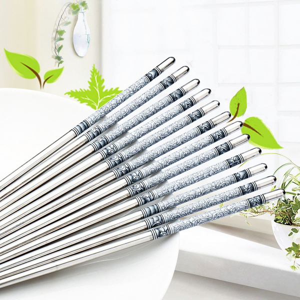 5Pairs Chop Sticks Anti-skip Chopsticks Set Assorted Home Gift Stainless Steel 