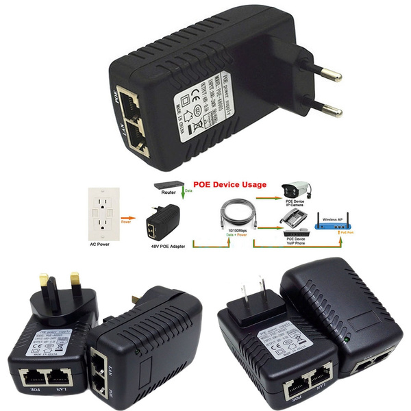 EU/UK/US 48V 0.5A Wall Plug POE Injector Ethernet Adapter IP Phone