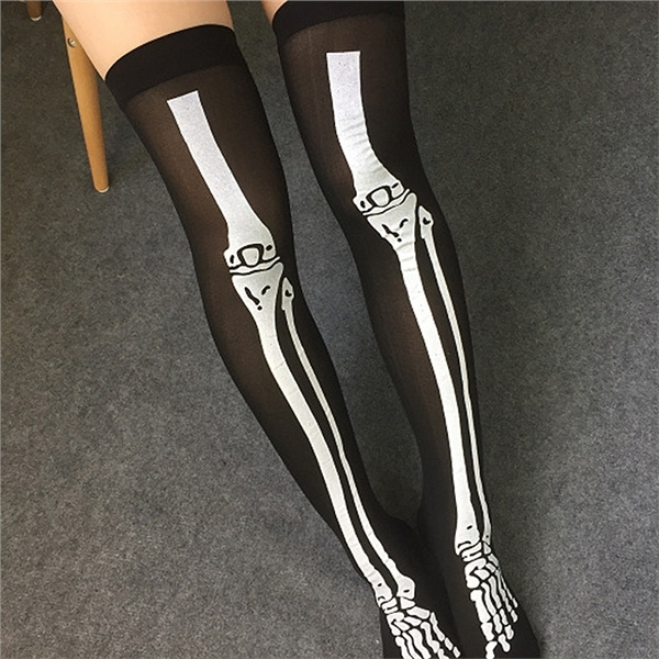 skeleton thigh high socks