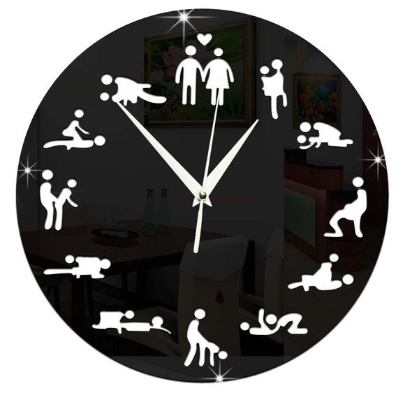 Fun Clock 24 Hours Sex Clock Novelty Sex Positions Wall Clock Acrylic 3d Mirror Wall Clocks Diy 6334