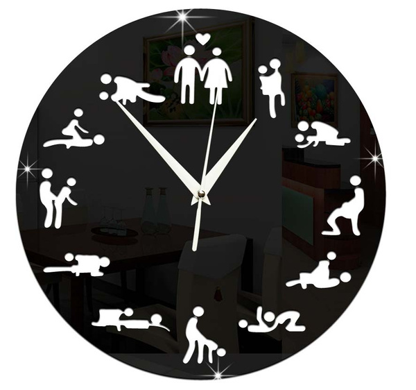 Fun Clock 24 Hours Sex Clock Novelty Sex Positions Wall Clock Acrylic 3d Mirror Wall Clocks Diy 9715