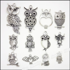 Set of 12pcs Antique Silver Owl Charms DIY Jewelry Making Accessories