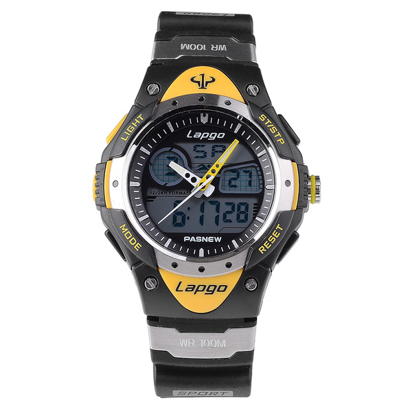 Pasnew Digital Wristwatch Yellow & Black Buckle Band WR 30M Alarm Chrono |  eBay