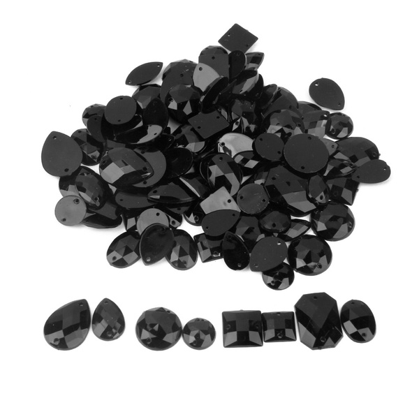 Black Flat Back Rhinestone Buttons Sew on Embellishments for Craft Pack of  Approx.100pcs Assorted Shape