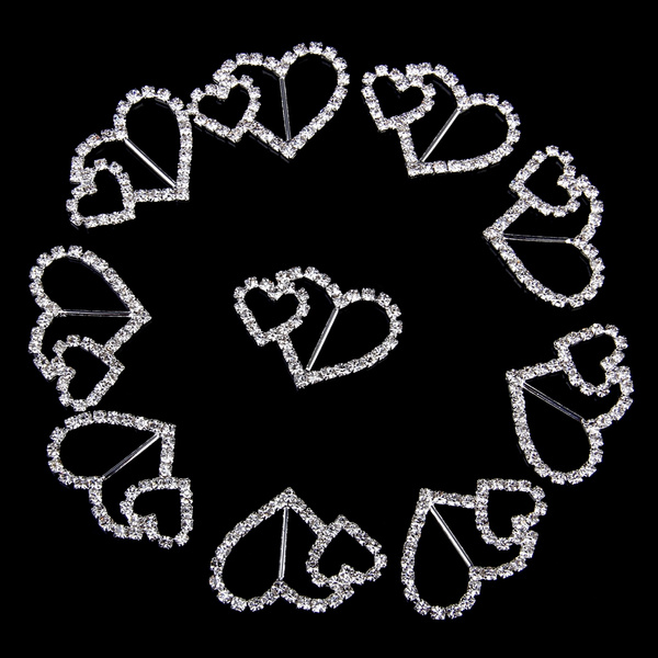 10 x Strass Coeur Courbé Argent Strass Mariage Carte ruban boucles curseur 10 x Strass Coeur Courbé Argent Strass Mariage Carte ruban boucles curseur
