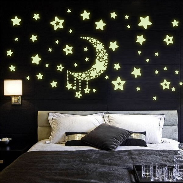 Fashion Home Wall Baby Room Bedroom Stars Moon Stickers Glow In The Dark Decor 