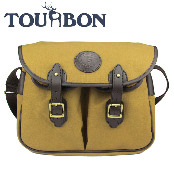 Tourbon Vintage Canvas Leather Fishing Storage Bag Durable Fly Fishing Game  Sport Climbing Bags