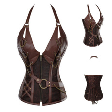 corset top, brown, leathercorset, steampunktopcorset