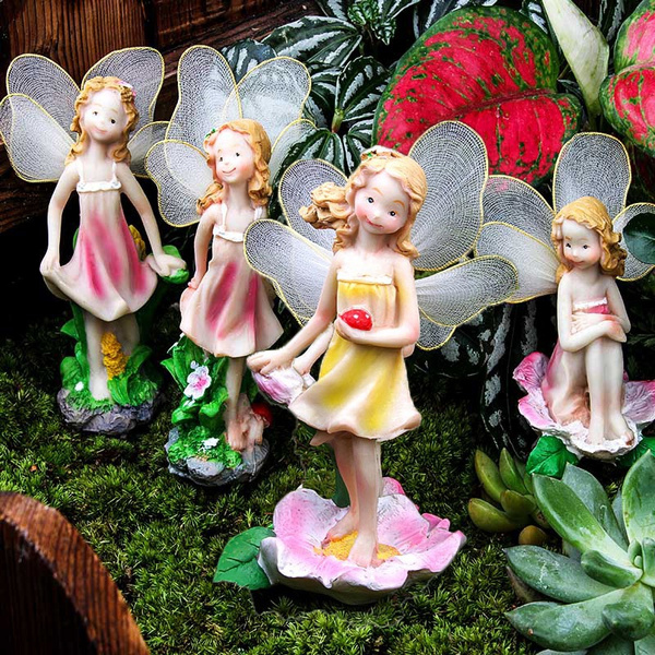 4pcs Flower Fairy Miniature Figurine Dollhouse Garden Ornament Decoration 
