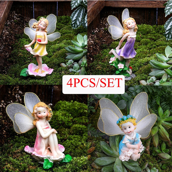 4 Pcs Flower Fairies Resin Figures Crafts Bonsai Dollhouse Miniatures ...