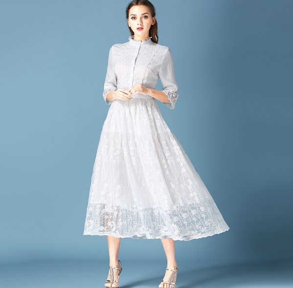 Robe Dentelle Fairy Vintage White Lace Dress Summer Maxi Dress