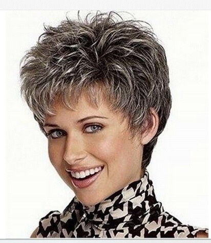 picture color hot sale hair Curly products Beautiful boy cut Short pixie  wigs for women style Synthetic Gray hair wig with bangs 2086 | Wish