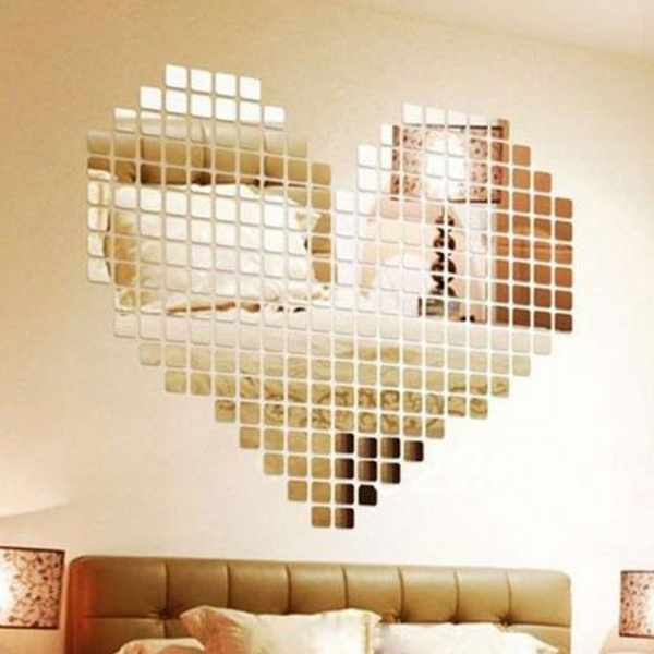 100 Piece Self Adhesive Mirror Tile 3d Wall Sticker Decal Mosaic Room Decor Stick On Modern Tiles Stickers Wish Self Adhesive Mirror Tiles Stickers, Large Self Adhesive Mirror Wall Tiles