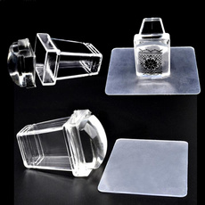 2Pcs/SET Nail Art Stamper Clear Transparent Jelly Silicone Stamp Plastic Handle Plates Scraper Transfer Square Stamping Nails Tools Manicure