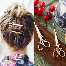 Fashion Simple Personality Women Hair Jewelry 18k Gold plated Metal Scissors Hairpin Hair Accessories