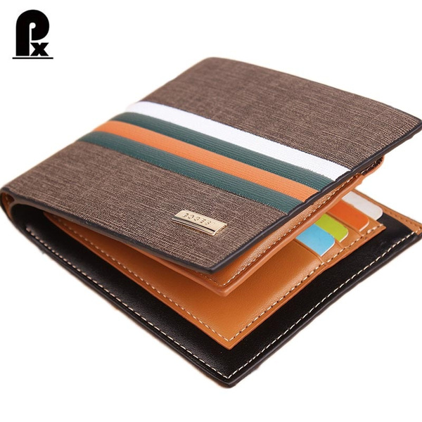 2016 designer genuine pu leather wallet men wallets luxury brand Brown  Striped russia money clip men's leather wallet male purse