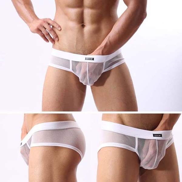 Hot Men's Fashion Briefs Underwear Male Bulge Sheer Mesh See-Through Thong  Bikini Pants
