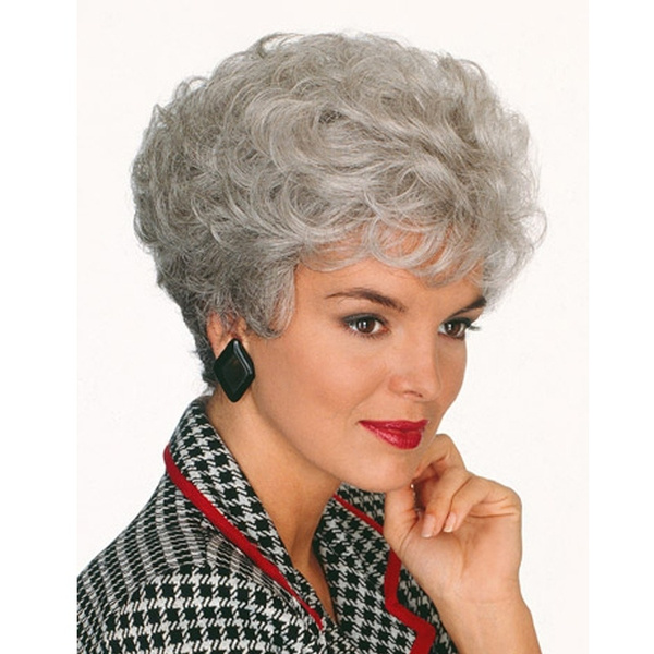 Straight Silver Grey Short Wig Side Bangs Fashion Heat Resistant