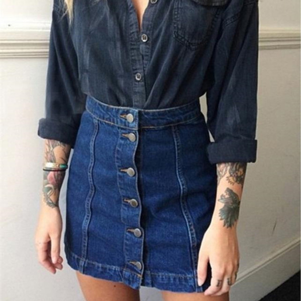 jeans skirt button front