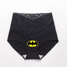 Women's Fashion Lace Waistband with Batman Cotton Underwear Briefs