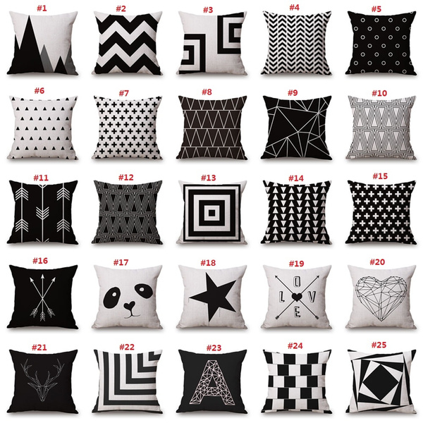 Pillow Case Black and White Pattern Pillowcase Cotton Linen