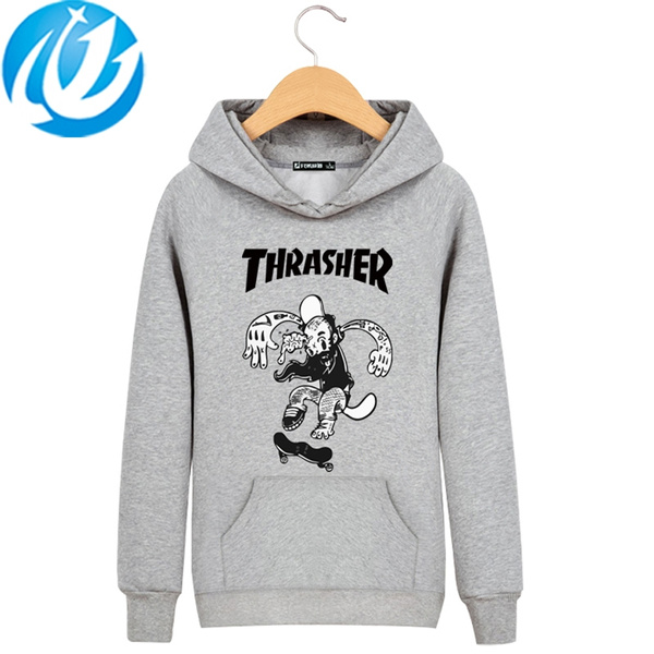 Hooded Sweatshirt Thrasher Skateboard 2015 New Hoodie thick black