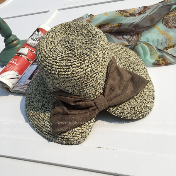 South Korea fashion elegant big bowknot split straw hat folding sun hat  children holiday is prevented bask in summer