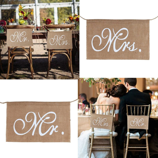 Mr Burlap Chair Banner Set Chair Sign Rustic Wedding Party Decoration & Mrs 