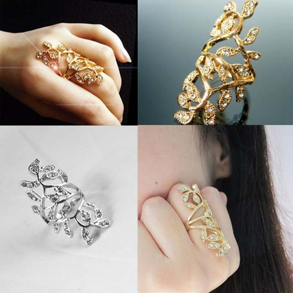 Elegant Women Bling Rings Full Gold/Silver Crystal Hollow Scroll Armor  Joint Knuckle Plated Finger Ring | Wish