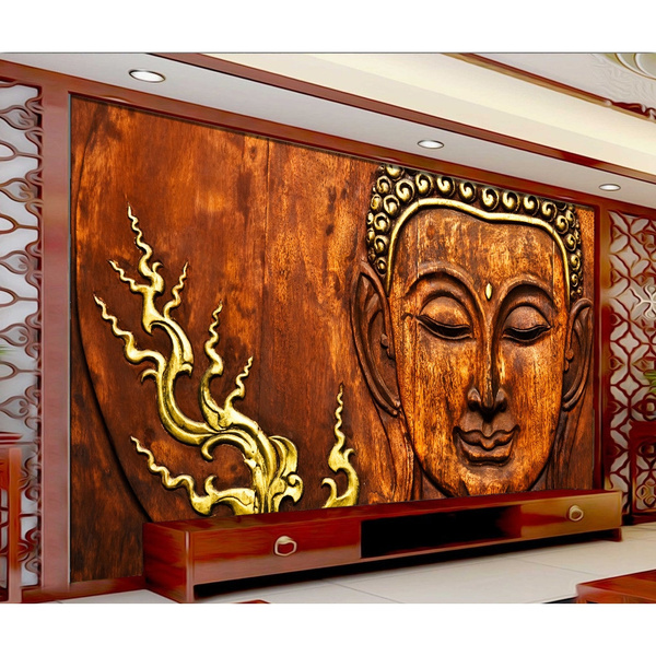 HD Buddha carvings living room bedroom TV background wall paper 3D mural  wallpaper | Wish