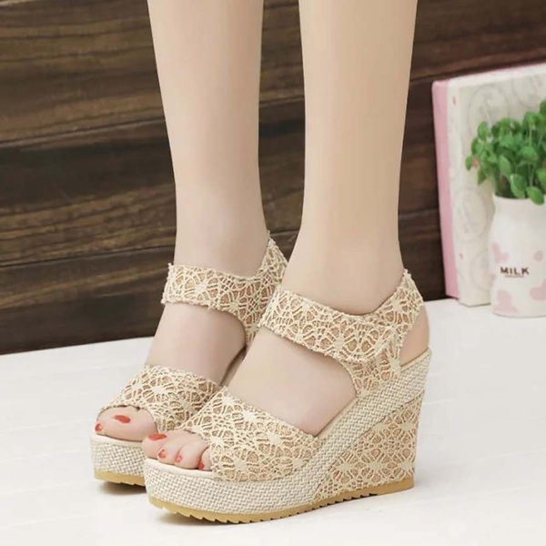 Women Girl Casual PU High Heel Open Toe 