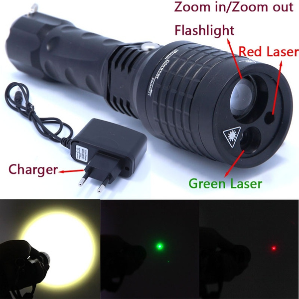 3 in 1 Flashlight Red Green Laser Flashlight Pointer Light Tactical Hunting Adjustable Flash