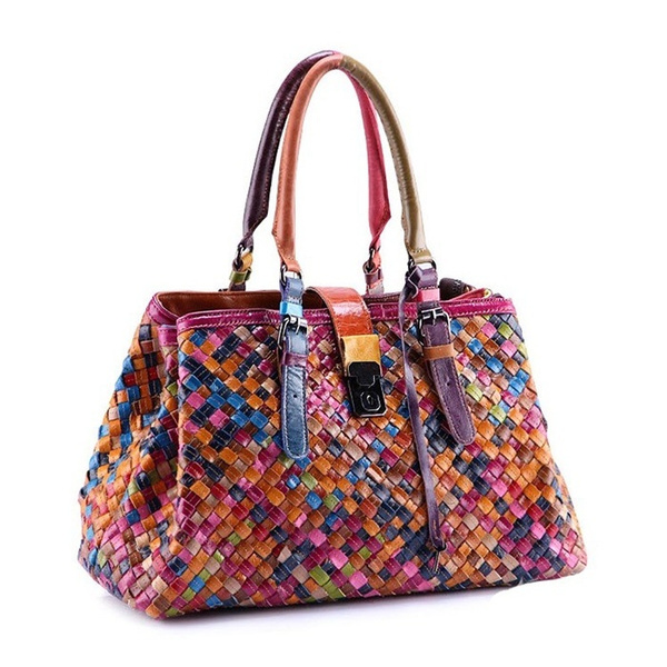 2015 New Fashion Multicolour Genuine Leather Bags Weave Handbags Women ...