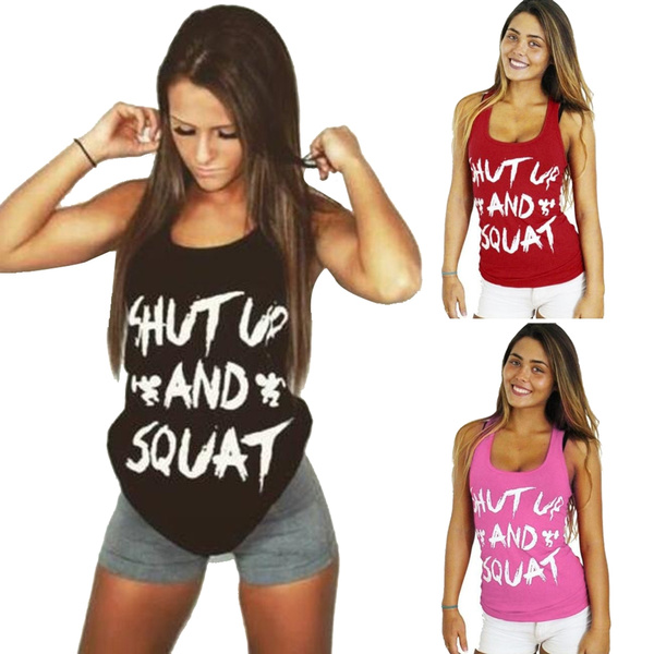 Womens Yoga Vest Workout Tank Top T-Shirt Print Gym Clothes Fitness Yoga Lift 