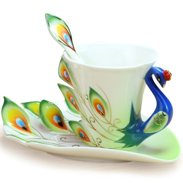 Butterfly Tea Tumbler Peacock Green and Hand-Painted Gold