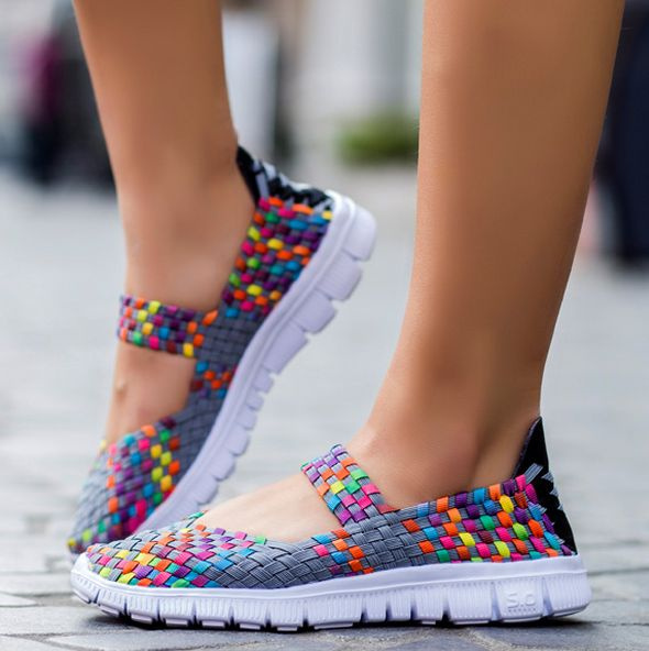 Women Slip on Walking Shoes Woven Elastic Flat Lightweight Fashion Sneakers