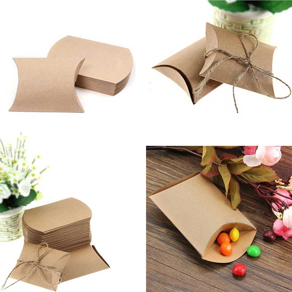 10-50Pcs Candy Box Kraft Paper Pillow Gift Boxes Wedding Party Favors Bags Decor