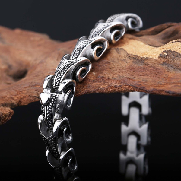 Men's Fashion Jewelry Stainless Steel Dragon Bone Link Bracelet | Wish